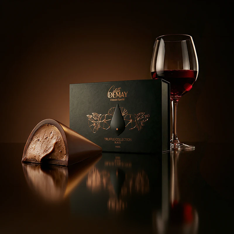Accord Truffe Noire & vin rouge — chocolat d'apéritif Colette Demay